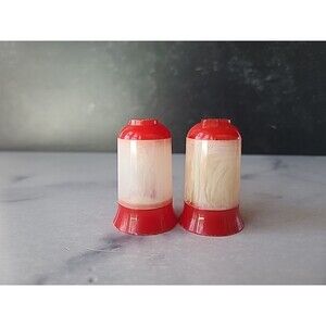 Vintage Plastic Red And White Salt And Pepper Shakers